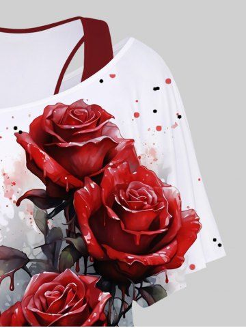 Plus Size Racerback Tank Top and Rose Flower Leaf Dripping Blood Print Batwing Sleeve T-shirt
