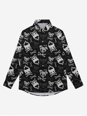 Gothic Turn-down Collar Ombre Dog Cat Skulls Fire Bone Print Buttons Shirt For Men - BLACK - M