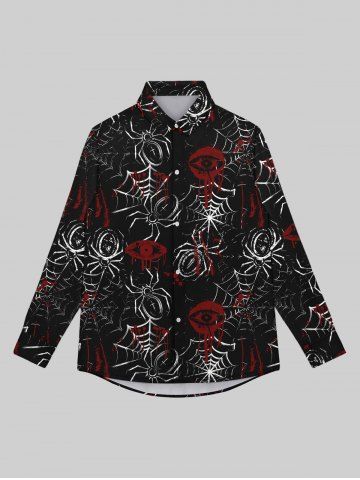 Gothic Turn-down Collar Bloody Eye Spider Web Print Buttons Shirt For Men - BLACK - L