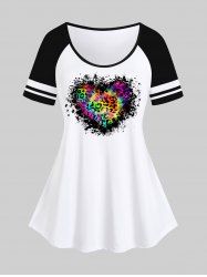 Plus Size Tie Dye Paint Splatter Leopard Heart Print Raglan Sleeve T-shirt -  