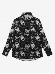 Gothic Turn-down Collar Ombre Dog Cat Skulls Fire Bone Print Buttons Shirt For Men -  