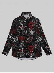 Gothic Turn-down Collar Bloody Eye Spider Web Print Buttons Shirt For Men -  