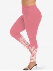 Plus Size 3D Glitter Sparkling Faux Pearl Rhinestone Ombre Rose Flower Print Skinny Leggings -  