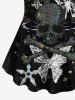 T-shirt Brillant 3D Etoile Crâne et Papillon Imprimés de Grande Taille à Paillettes - Noir 6X