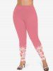 Plus Size 3D Glitter Sparkling Faux Pearl Rhinestone Ombre Rose Flower Print Skinny Leggings -  