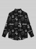 Gothic Turn-down Collar Rose Flower Fire Teeth Letters Bone Ghost Print Buttons Valentines Shirt For Men -  