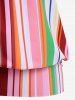 Plus Size Stripes Colorblock Print Ruched Boyshort Tankini Set -  