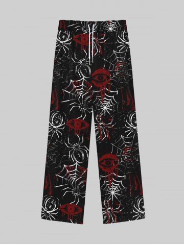 Gothic Spider Web Bloody Eye Print Drawstring Wide Leg Sweatpants For Men - BLACK - L
