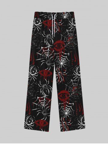 Gothic Spider Web Bloody Eye Print Drawstring Wide Leg Sweatpants For Men - BLACK - 6XL