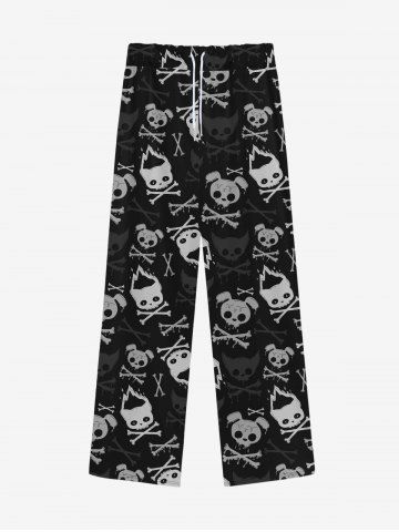 Gothic Ombre Skull Dog Cat Fire Bone Print Drawstring Wide Leg Sweatpants For Men - BLACK - 3XL