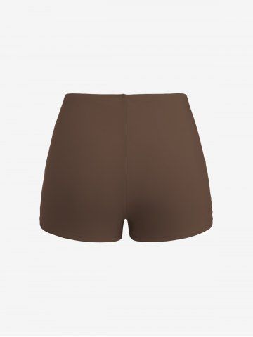 Plus Size Retro Vintage Floral Paisley Plaid Printed Halter Backless Boyleg Tankini Swimsuit