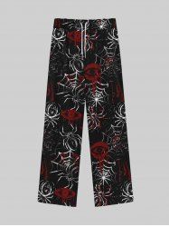 Gothic Spider Web Bloody Eye Print Drawstring Wide Leg Sweatpants For Men -  