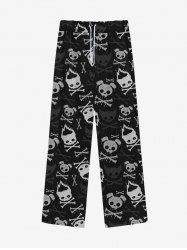 Pantalon de Survêtement Ombré à Cordon de Serrage Imprimé Squelette et Chien en Feu Style Gothique pour Homme - Noir 2XL