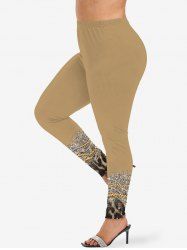 Plus Size Leopard Glitter Sparkling Sequin Bead Chains 3D Print Leggings -  