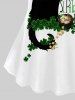 Plus Size Cat Hat Four Leaf Clover Letters Pine Nut Print Short Sleeves T-shirt -  