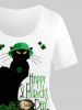 Plus Size Cat Hat Four Leaf Clover Letters Pine Nut Print Short Sleeves T-shirt -  