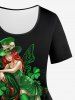 Plus Size Skull Hat Four Leaf Clover Elf Butterfly Wing Print Short Sleeves T-shirt -  