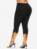 Plus Size Oil Painting Stripes Colorblock Swirls Print Leggings -  