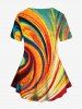 T-shirt Rayé Peinture à L'Huile Colorée Imprimée de Grande Taille - Multi-A 1X