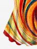Plus Size Oil Painting Stripes Colorblock Swirls Print T-shirt -  