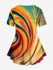 Plus Size Oil Painting Stripes Colorblock Swirls Print T-shirt -  