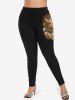 Plus Size Owl Feather Cross Ethnic 3D Print Leggings -  