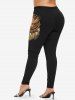 Plus Size Owl Feather Cross Ethnic 3D Print Leggings -  