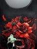 Plus Size 3D Bloody Skull Rose Flower Leaf Print Short Sleeves T-shirt -  