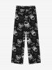 Pantalon de Survêtement Ombré à Cordon de Serrage Imprimé Squelette et Chien en Feu Style Gothique pour Homme - Noir 2XL