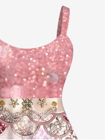 Plus Size Mermaid Scales Sparkling Sequin Glitter 3D Print Tank Dress [57%  OFF] | Rosegal