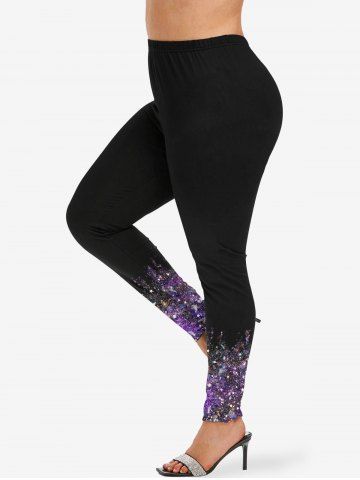 Plus Size Galasxy Ombre Sparkling Sequin Glitter 3D Print Leggings