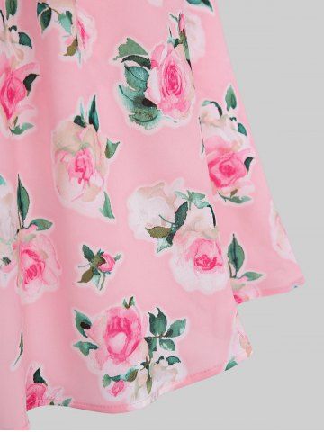Plus Size Rose Flower Print Chain Panel Twist Cami Cottagecore Dress and Hollow Out Lace Cinched Crop Top