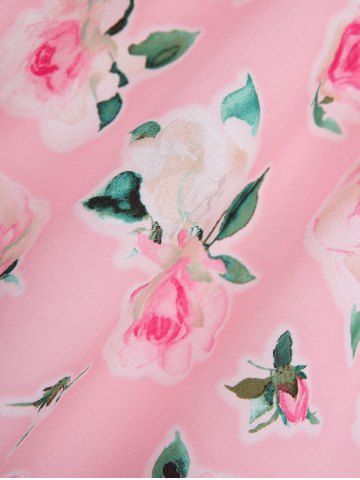 Plus Size Rose Flower Print Chain Panel Twist Cami Cottagecore Dress and Hollow Out Lace Cinched Crop Top