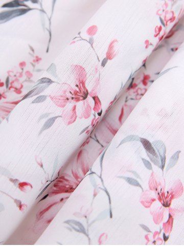 Plus Size Flowers Leaf Print Chain Panel Twist Lace Trim Tulip Hem 2 In 1 Top