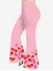 Pantalon Evasé Ombré Cœur Imprimé de Grande Taille à Paillettes - Rose clair L