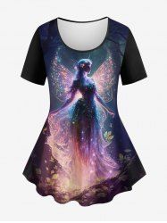 Renaissance Plus Size Glitter Sparkling Elf Angel Wing Galaxy Tree Branch Leaf Print Ombre T-shirt -  