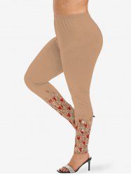 Leggings skinny grande taille à paillettes et sequins, imprimé cœur, pour la Saint-Valentin - café XS