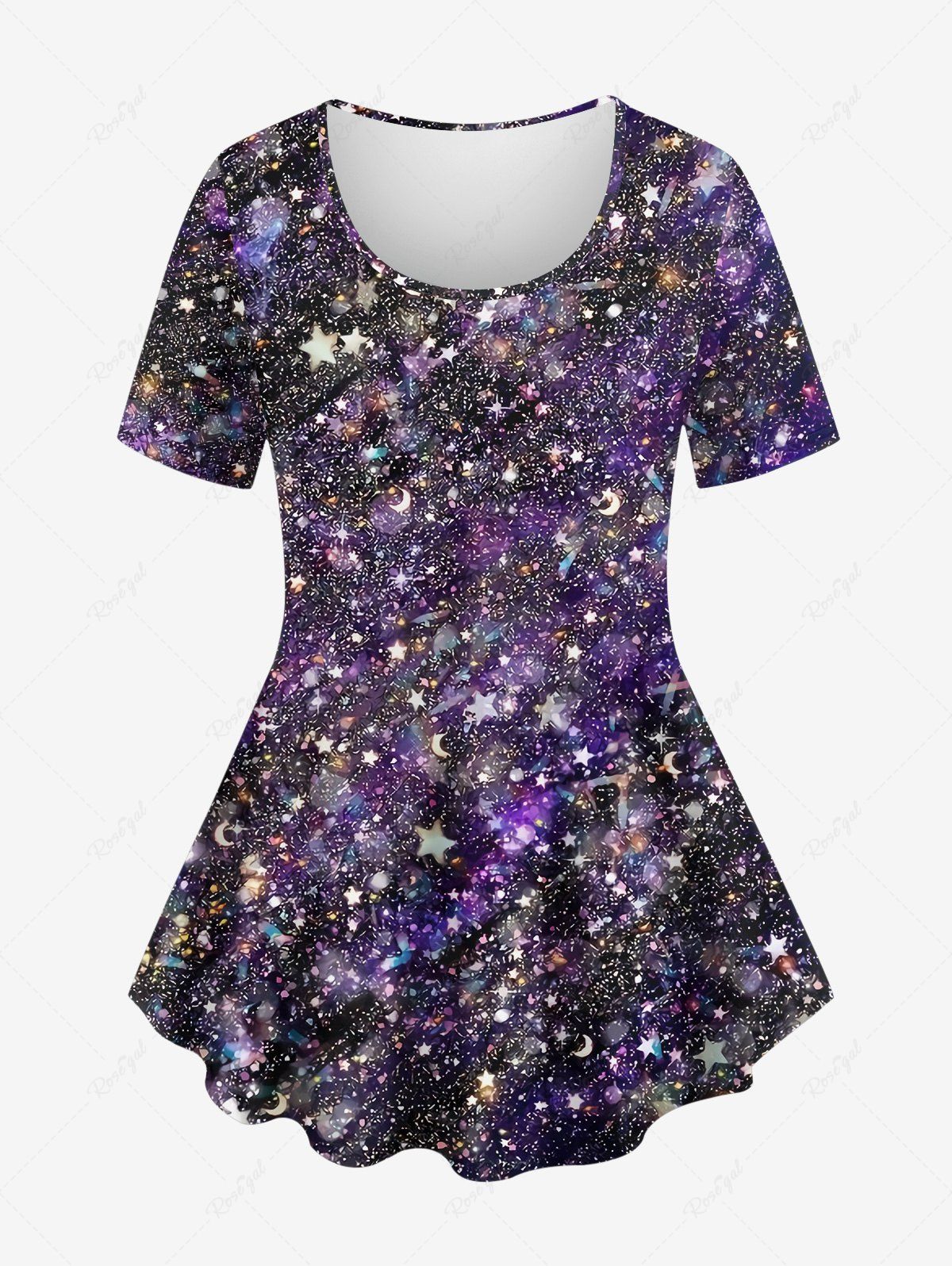 New Plus Size Galaxy Ombre Sparkling Sequin Glitter Star 3D Print T-shirt  