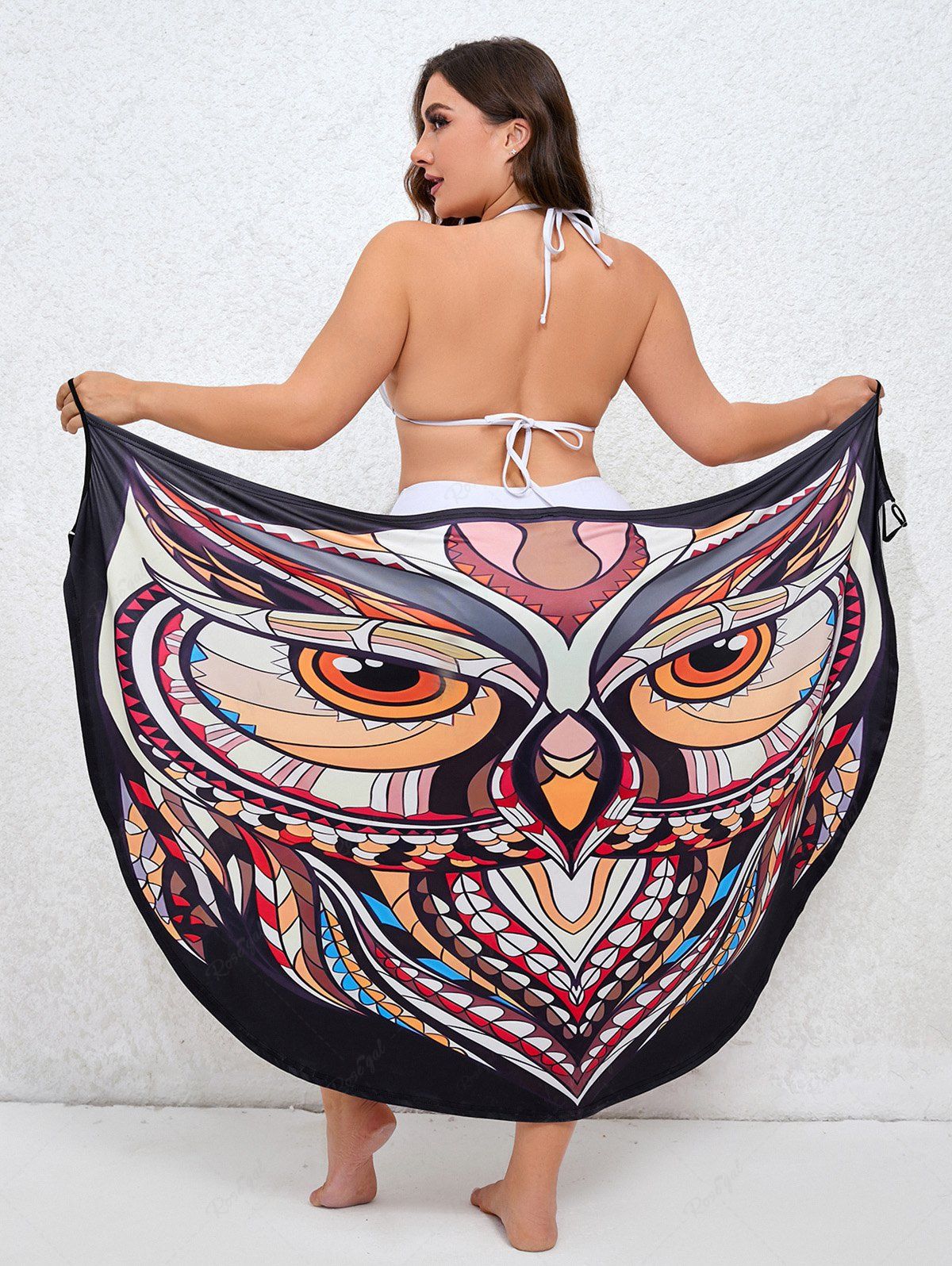 Trendy Plus Size Owl Ethnic Print Beach Cover Up  