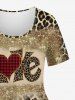 Plus Size Valentine's Day Love Leopard Plaid Heart Glitter Sparkling Sequin 3D Print T-shirt -  