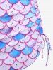 Plus Size Shell Mermaid Scales Colorblock Print Cinched Skirt Tankini Set -  