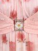 Haut Gothique Rose Fleur Imprimées Boucle en Maille de Grande Taille à Volants - orange clair 1X | US 14-16