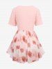 Plus Size Flocking Rose Flowers Print Mesh Sunflower Buckle Ruffles Ruched Cinched 2 In 1 Top -  