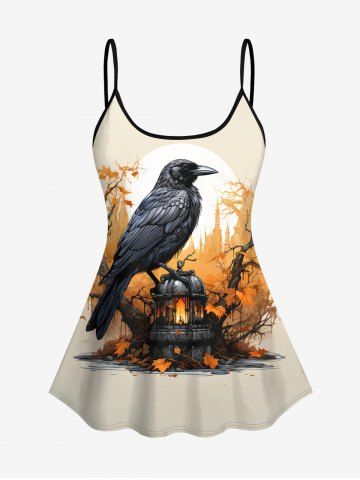 Moon Eagle Lantern Leaf Tree Print Tankini Top - LIGHT COFFEE - 3X