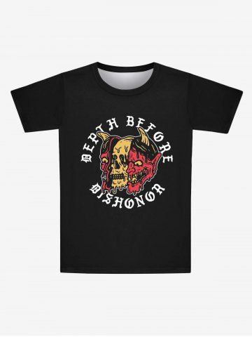 Gothic Bloody Skulls Devil Letters Print T-shirt For Men - BLACK - 2XL