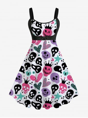 Plus Size Crown Skull Ghost Star Heart Print Tank Dress - MULTI-A - XS