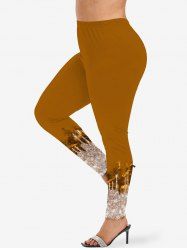 Plus Size Tree Paint Drop Sparkling Sequin Glitter 3D Print Leggings -  