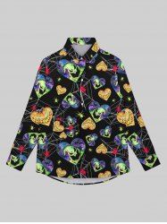 Gothic Spider Web Monster Heart Bat Galaxy Print Valentines Buttons Shirt For Men -  