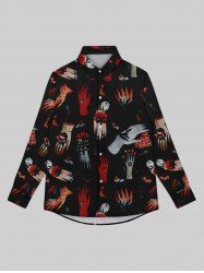 Gothic Turn-down Collar Skeleton Bloody Hand Floral Eye Print Buttons Shirt For Men -  