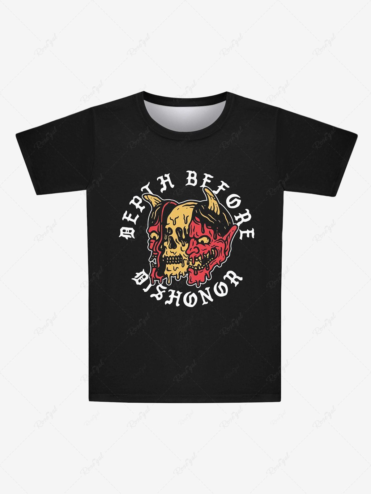 Discount Gothic Bloody Skulls Devil Letters Print T-shirt For Men  